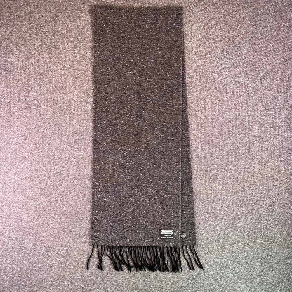 Moro Firenze Scarf Mens OS Grey Herringbone Wool Blend Made in Italy Winter Cozy